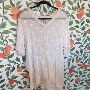 Johnny Was White Embroidered High Low Tunic Medium